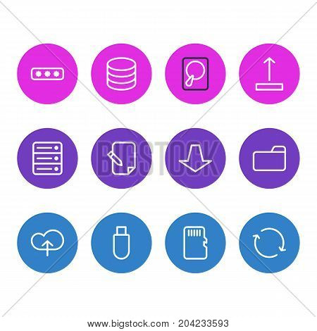 Editable Pack Of Parole, Agreement, Memory And Other Elements.  Vector Illustration Of 12 Storage Icons.