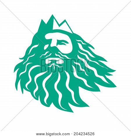 Retro style illustration of head of Triton Greek god the messenger of the sea son of Poseidon and Amphitrite Looking Up on isolated background.