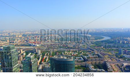 panorama of Moscow from the height of a skyscraper in Moscow-City