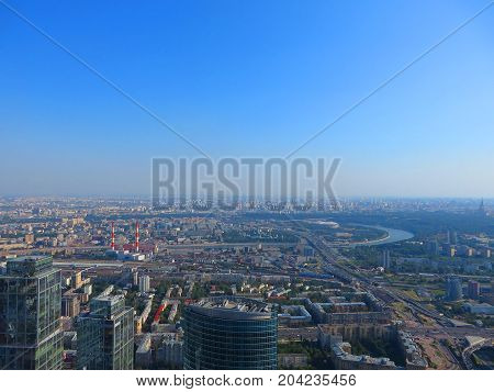 panorama of Moscow from the height of a skyscraper in Moscow-City
