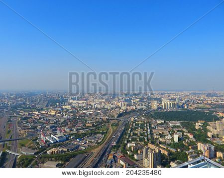 panorama of Moscow from the height of a skyscraper in Moscow-City