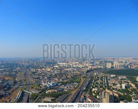 panorama of Moscow from the height of a skyscraper in Moscow-City