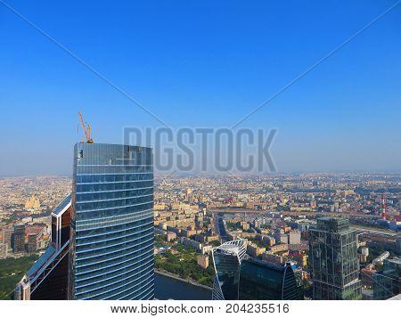 panorama of Moscow from the height of a skyscraper in Moscow-City