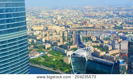 panorama of Moscow from the height of a skyscraper in Moscow-City