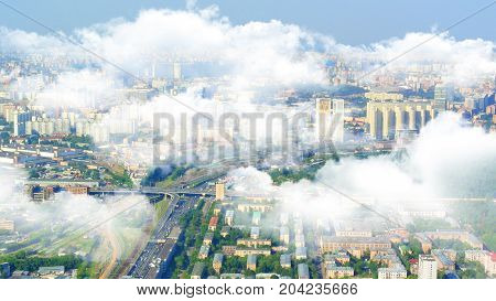 panorama of Moscow from the height of a skyscraper in Moscow-City