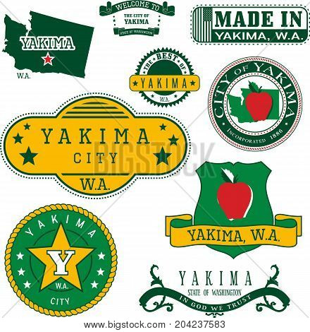 Set Of Generic Stamps And Signs Of Yakima, Wa