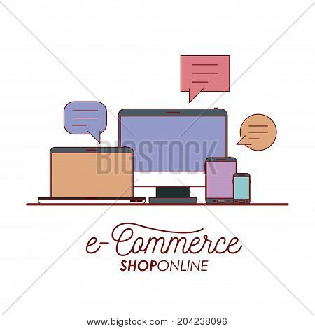 e-commerce shop online set tech elements on white background vector illustration