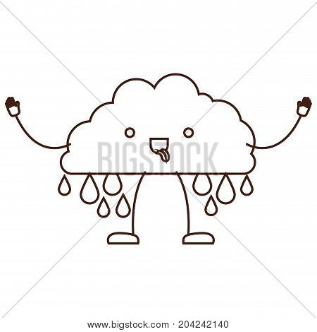 cloud with raindrops kawaii caricature in brown color contour vector illustration