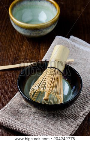 Japanese tea caddy and whisk for tea ceremony