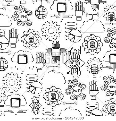 robotic technology and server storage pattern silhouette on white background vector illustration