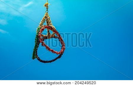 Loop for sepak takraw game on blue sky background with copy space