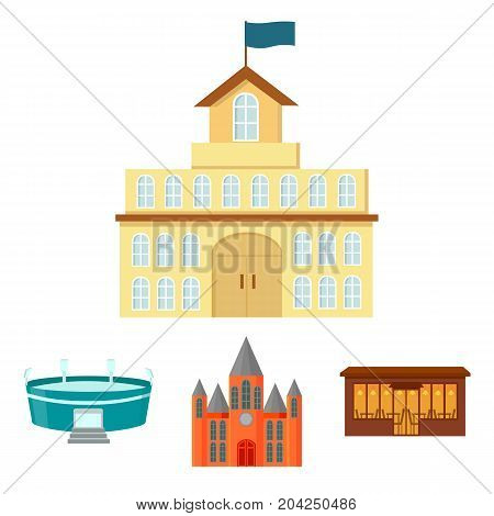 House of government, stadium, cafe, church.Building set collection icons in cartoon style vector symbol stock illustration .