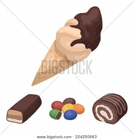 Dragee, roll, chocolate bar, ice cream. Chocolate desserts set collection icons in cartoon style vector symbol stock illustration .