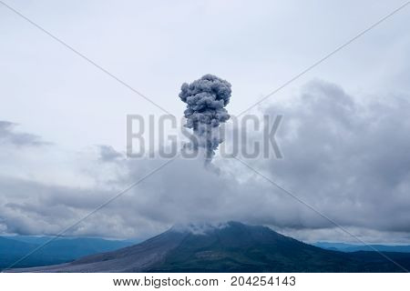 Sinabung Volcano Eruption. Berastagi, North Sumatra, Indonesia.