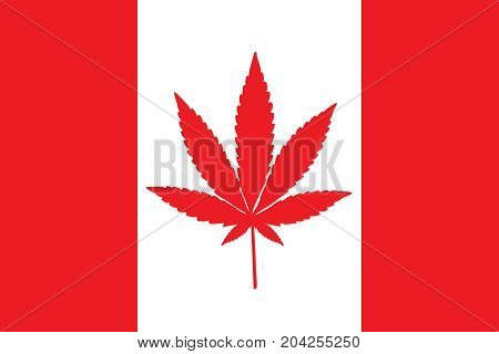 Red and white Canadian flag with a pot leaf in the middle