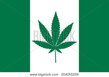 Green and white Canadian flag with a pot leaf in the middle