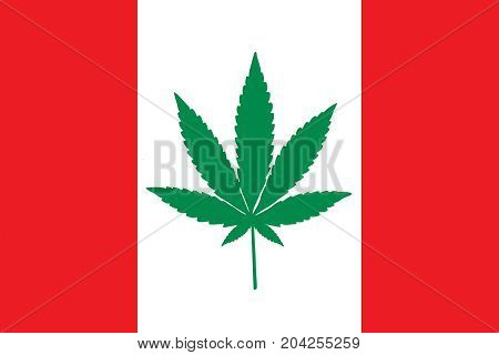 Red and white Canadian flag with a green pot leaf in the middle