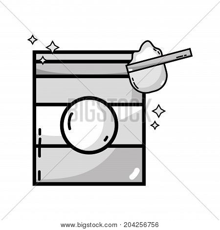 grayscale nice detergent in box to clean clothes vector illustration