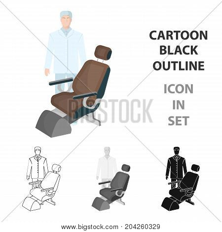The doctor is a dentist in a white dressing gown in the office next to the chair. Medicine single icon in cartoon style vector symbol stock illustration .