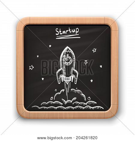 Chalk on a blackboard rocket on a white background. Vector illustration