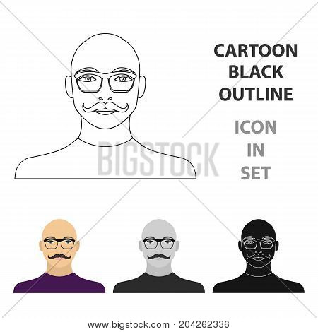 The face of a bald man with a mustache in glasses. Face and appearance single icon in cartoon style vector symbol stock illustration .