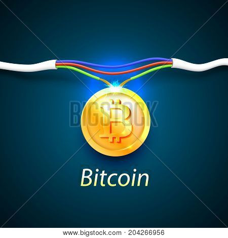 Bitcoin money energy cable internet. Vector illustration