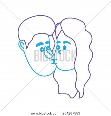 line avatar couple face kissing with hairstyle design vector illustration