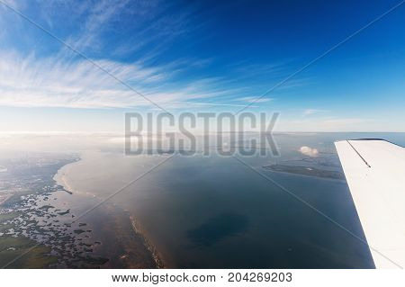 Typical landscape on the west coast of Florida in Fort Myers. Aerial view of the sea and the beautiful beaches of Florida.