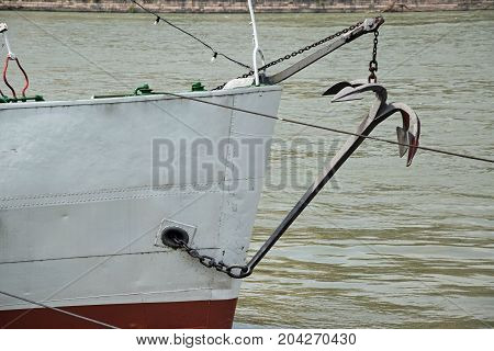 Front part of a tourist ship with anker