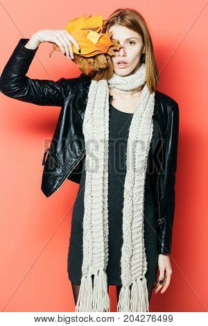 Fashion Model With Stylish Hair In Scarf.
