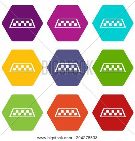 Checker taxi icon set many color hexahedron isolated on white vector illustration