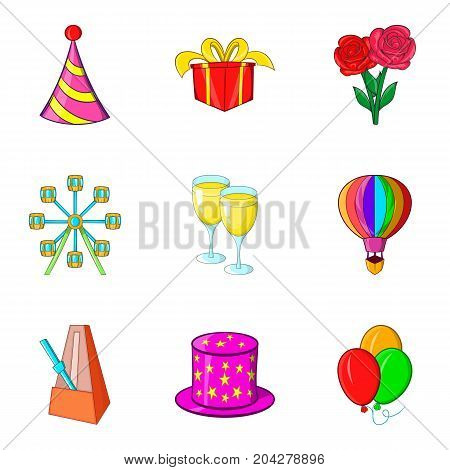 Birthday party icon set. Cartoon set of 9 birthday party vector icons for web design isolated on white background