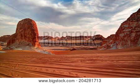Panorama of El-Agabat valley in White desert Sahara Egypt