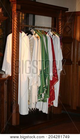 Dresses For Dressing Priests In The Sacristy Of An Ancient Chris