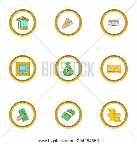 Wallet icons set. Cartoon style set of 9 wallet vector icons for web design