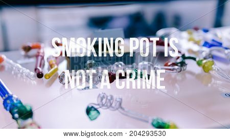 Glass Bongs For Smoking Pot Close-up Soft Focus.  Smoking Pot Is Not A Crime