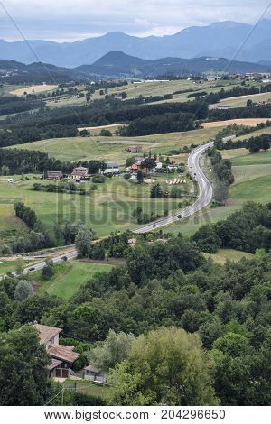 Summer landscape along the road from Serramazzoni to San Dalmazio (Modena Emilia Romagna Italy) at summer