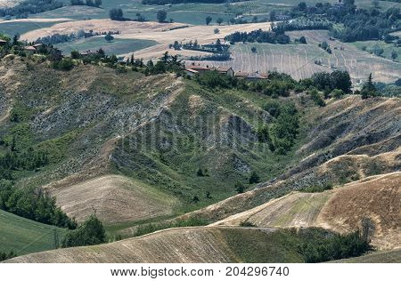 Summer landscape near Rivalta di Lesignano de Bagni (Parma Emilia-Romagna Italy) with the typical rocky inlets