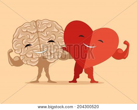 Strong brain and heart on a beige background.