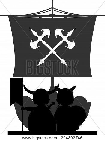 Cute Cartoon Viking and Longship Scene Illustration