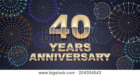 40 years anniversary vector icon logo. Graphic design element with golden 3D numbers for 40th anniversary decoration