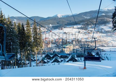 View From Ski Lift At Winter Ski Resort In The Mountains On A Sunny Morning Nature Calamity Peace Tr