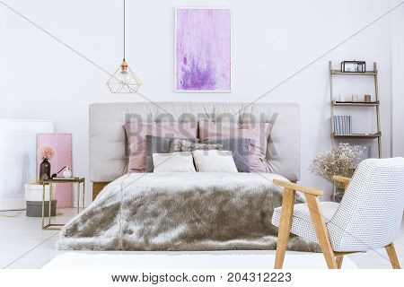 King-size Bed With Beige Bedhead