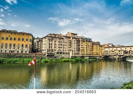 Lungarno by Ponte Vecchio in Florence Italy