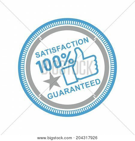 Vector illustration of a round icon satisfaction is guaranteed with asterisks on a white background.
