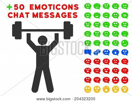 Power Lifting pictograph with colored bonus smiley images. Vector illustration style is flat iconic symbols for web design, app user interfaces, messaging.
