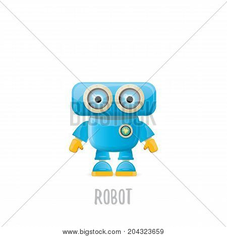 vector funny cartoon blue robot character Isolated on white background. Kids 3d robot toy logo design template