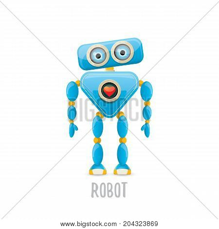 vector funny cartoon blue robot character Isolated on white background. Kids 3d robot toy logo design template