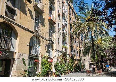 Old Streets Of The Gothic Quarter Of Barcelona, Catalonia.