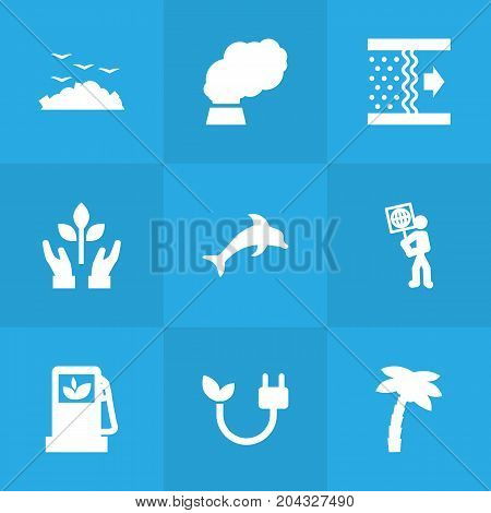 Collection Of Autorefuelling, Protection, Volunteer And Other Elements.  Set Of 9 Bio Icons Set.